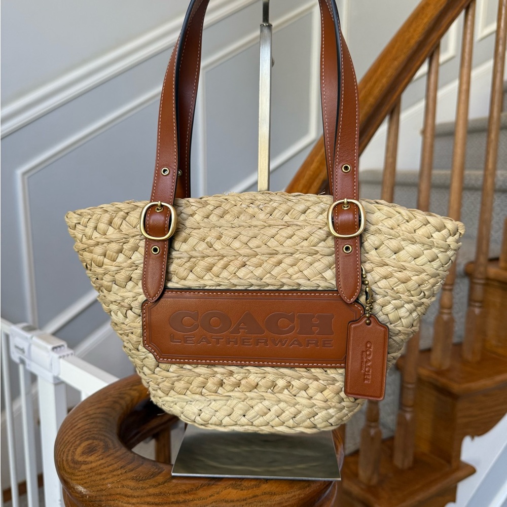 Coach Tan and Brown Woven Tote Bag